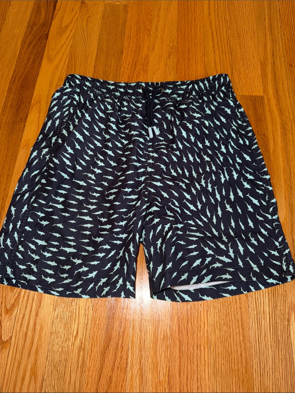 Boys  Navy  Swim Shorts with Mint Shark Print